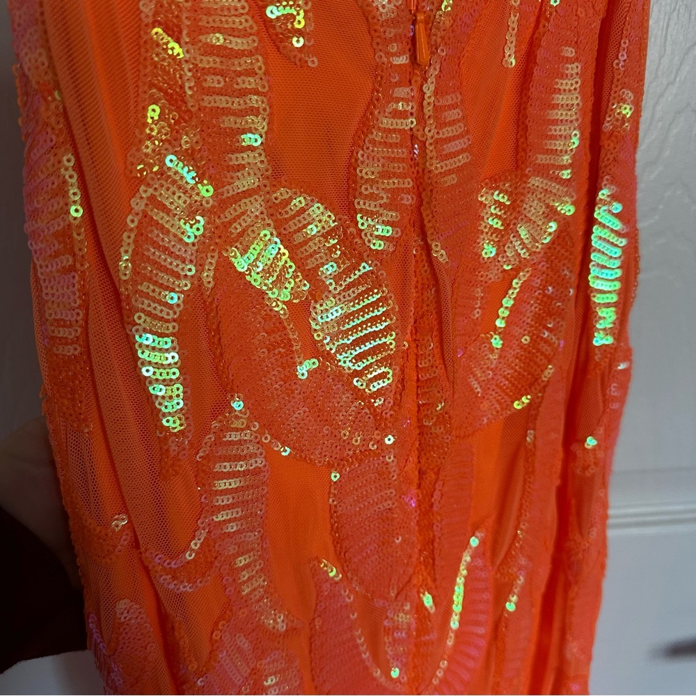 Jovani Neon Orange Sequin Mermaid Prom Dress - Picture 10 of 14
